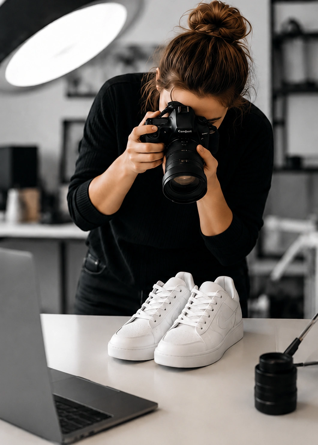 Photographer editing product photos